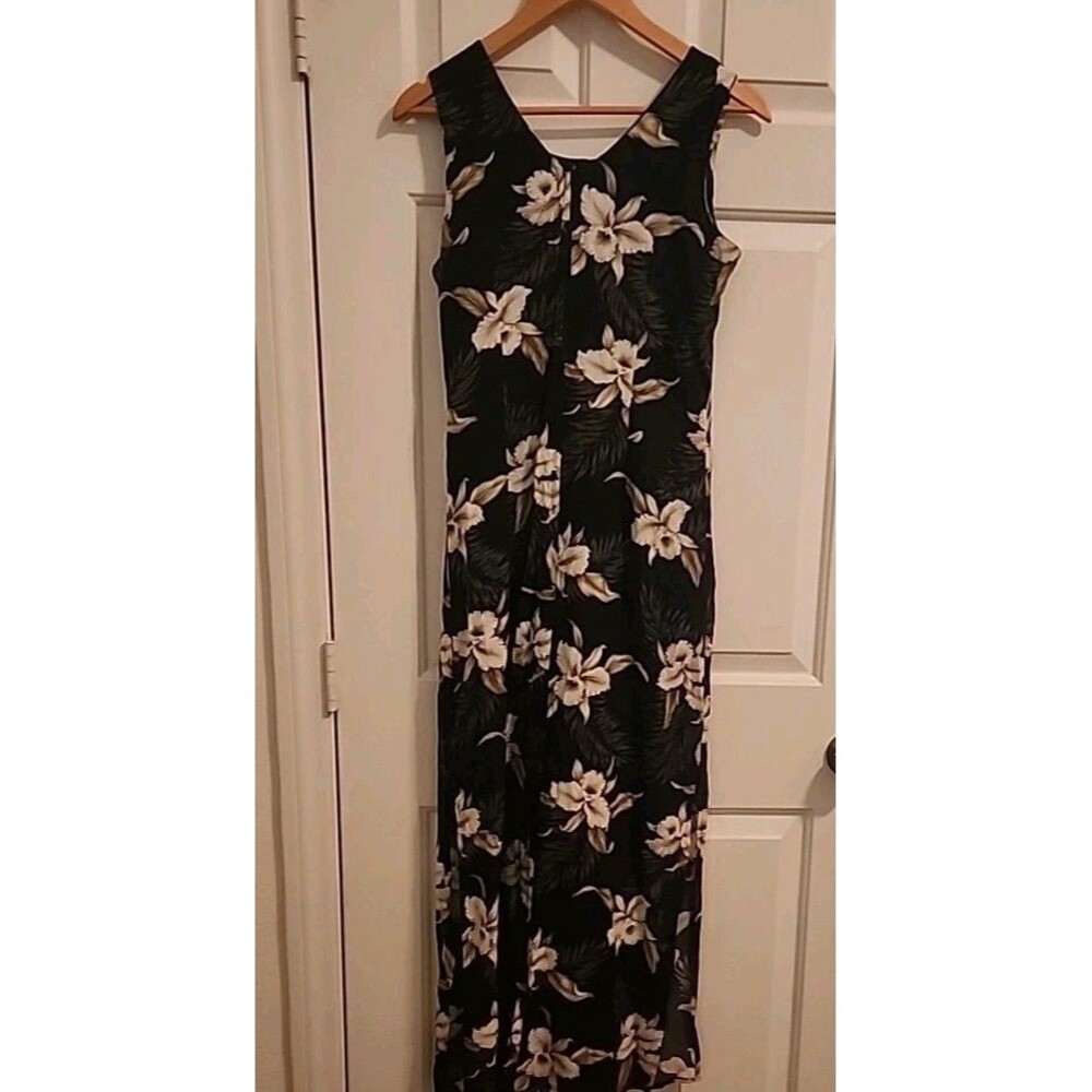 NWT Milson By Ky's Hawaiian Dress Med Maxi Floral Black White Sleevless USA Made - Picture 3 of 8